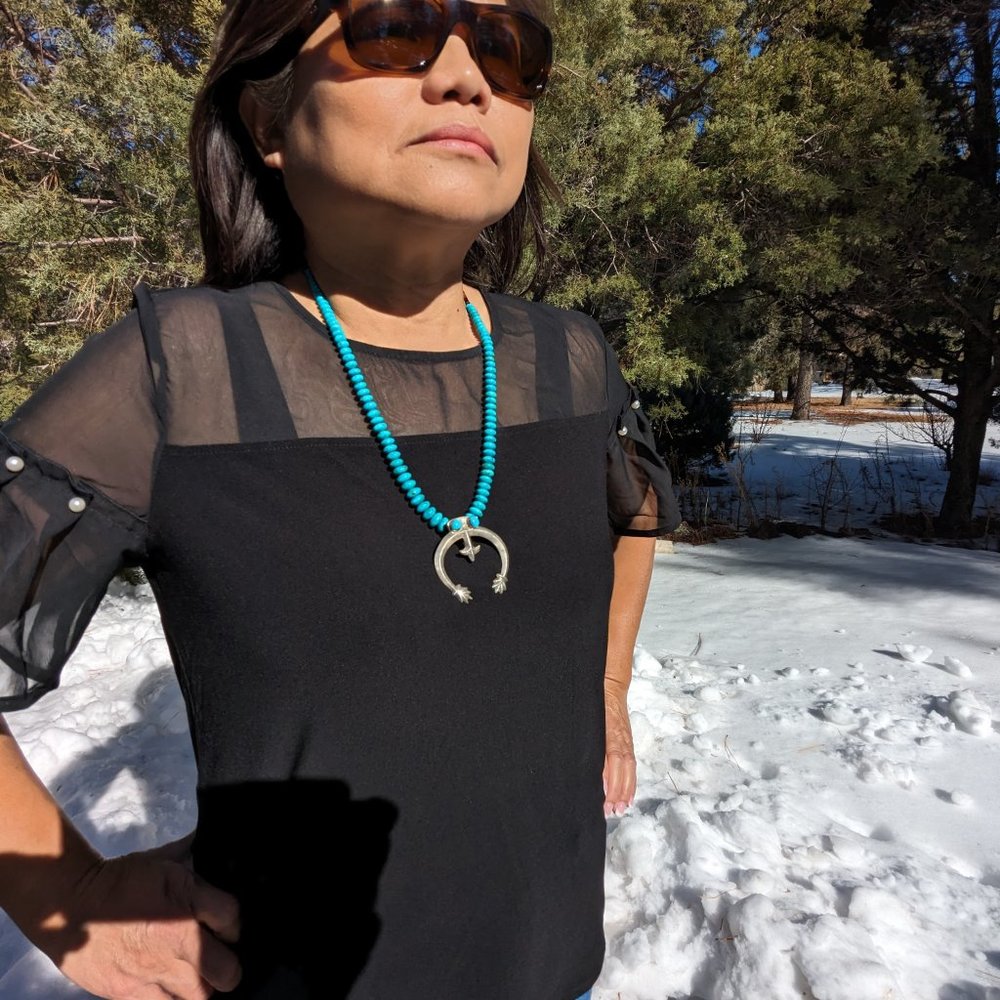 Vintage Navajo Necklace Naja‎ Genuine Native American Sterling Silver Jewelry ** - Picture 7 of 11